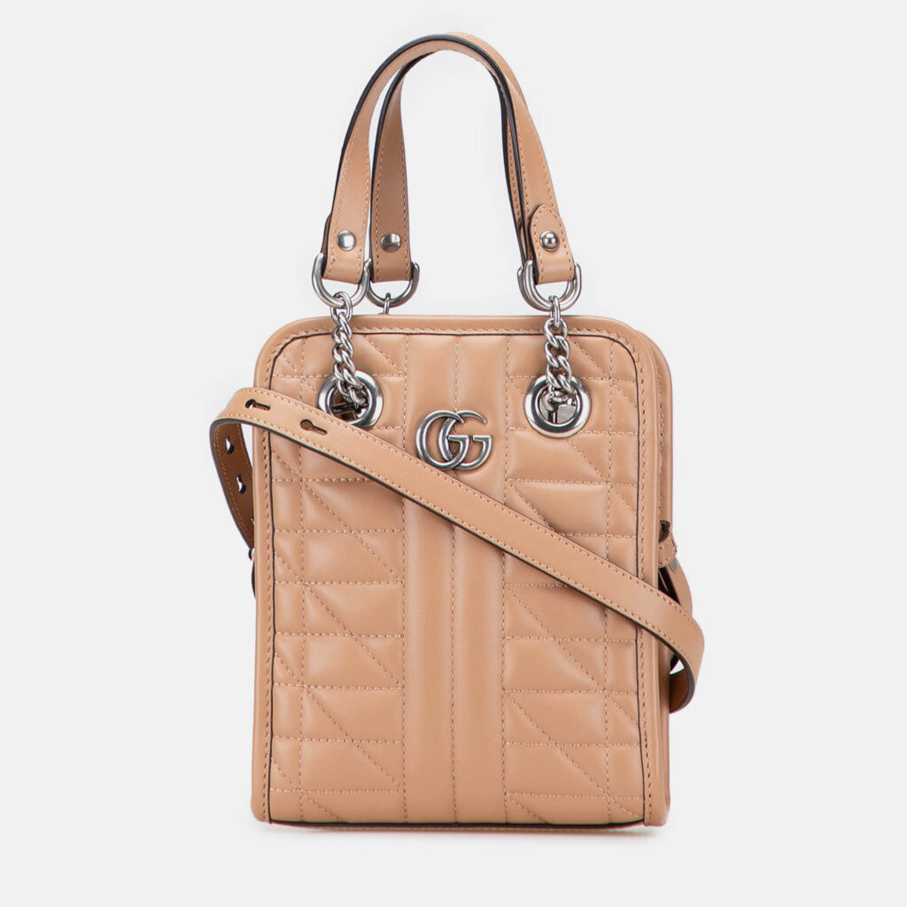 Gucci Brown Mini GG Marmont Matelasse Leather Aria Satchel Gucci Brown Mini GG Marmont Matelasse Leather Aria Satchel