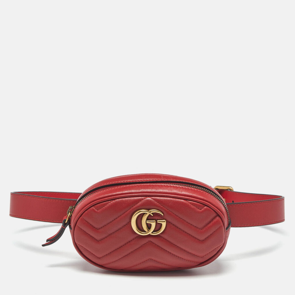 Gucci Red Matelassé Leather GG Marmont Belt Bag Gucci Red Matelassé Leather GG Marmont Belt Bag