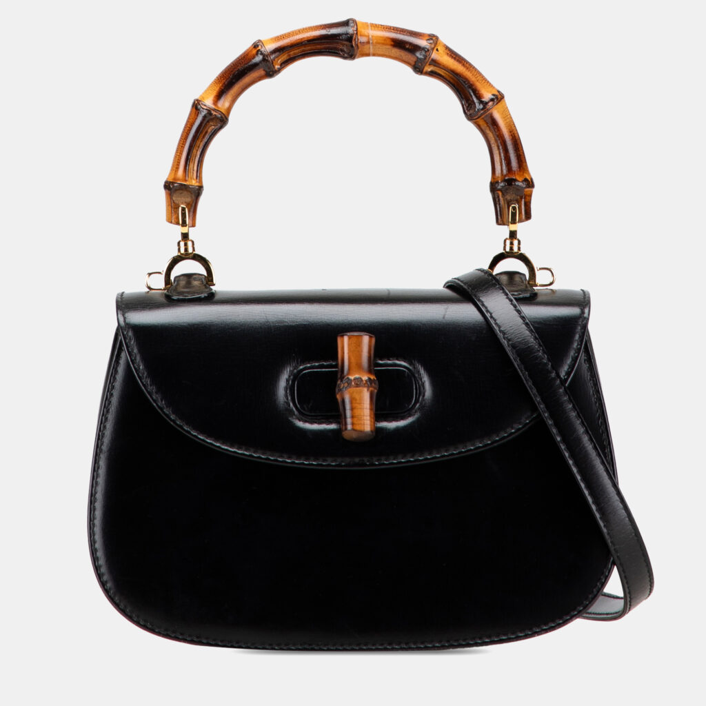 Gucci Black Calfskin Bamboo Night Handbag