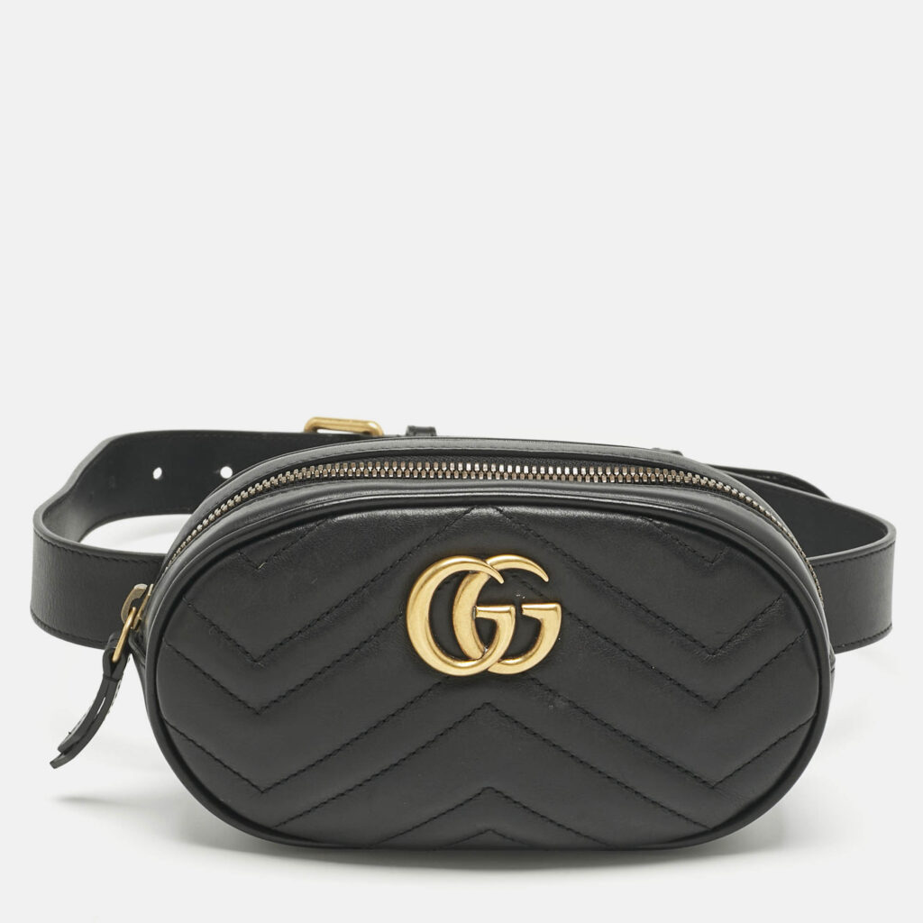 Gucci Black Matelassé Leather GG Marmont Belt Bag Gucci Black Matelassé Leather GG Marmont Belt Bag