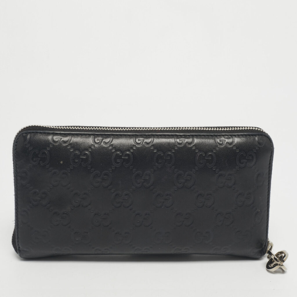 Gucci Black Guccissima Leather GG Twins Zip Around Wallet