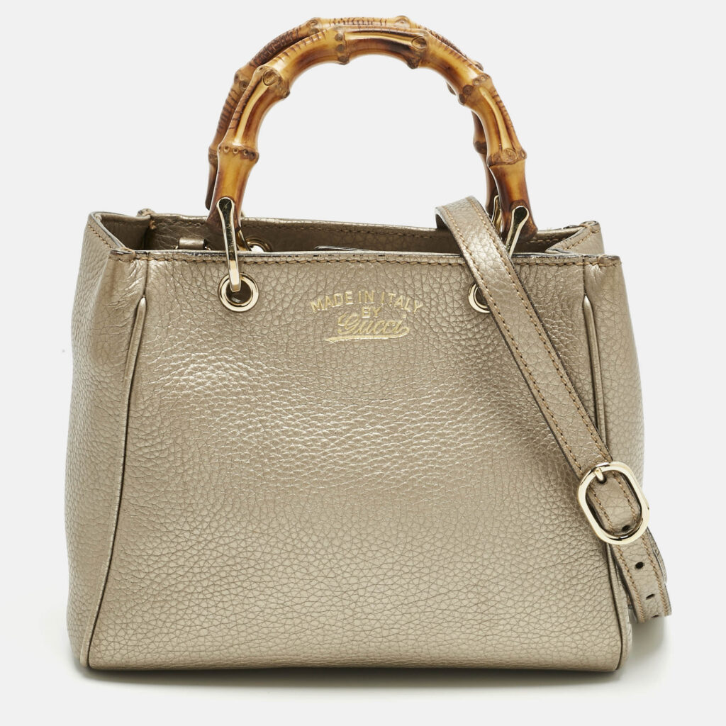 Gucci Metallic Gold Leather Mini Bamboo Tote Gucci Metallic Gold Leather Mini Bamboo Tote