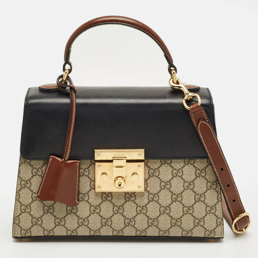 Gucci Tricolor GG Supreme Canvas and Leather Small Padlock Top Handle Bag Gucci Tricolor GG Supreme Canvas and Leather Small Padlock Top Handle Bag