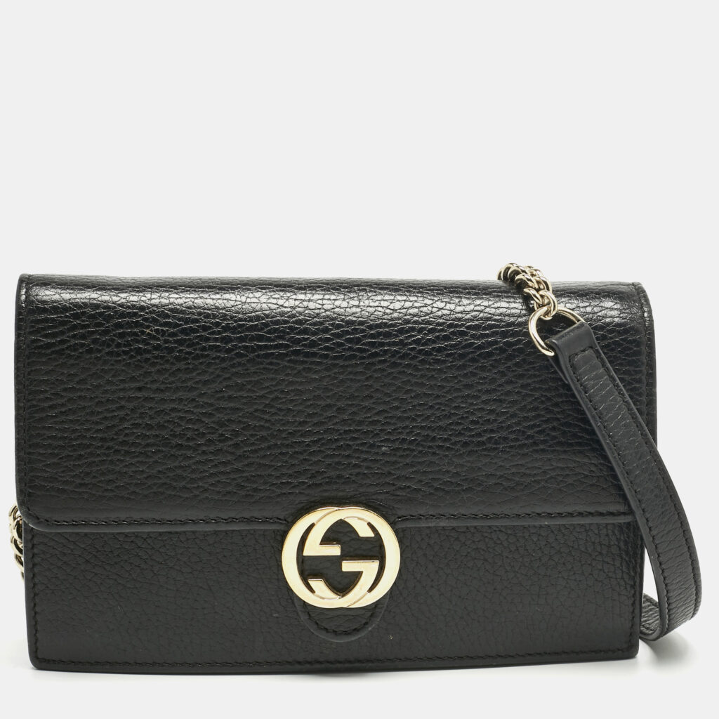 Gucci Black Leather Interlocking G Dollar Chain Wallet Gucci Black Leather Interlocking G Dollar Chain Wallet