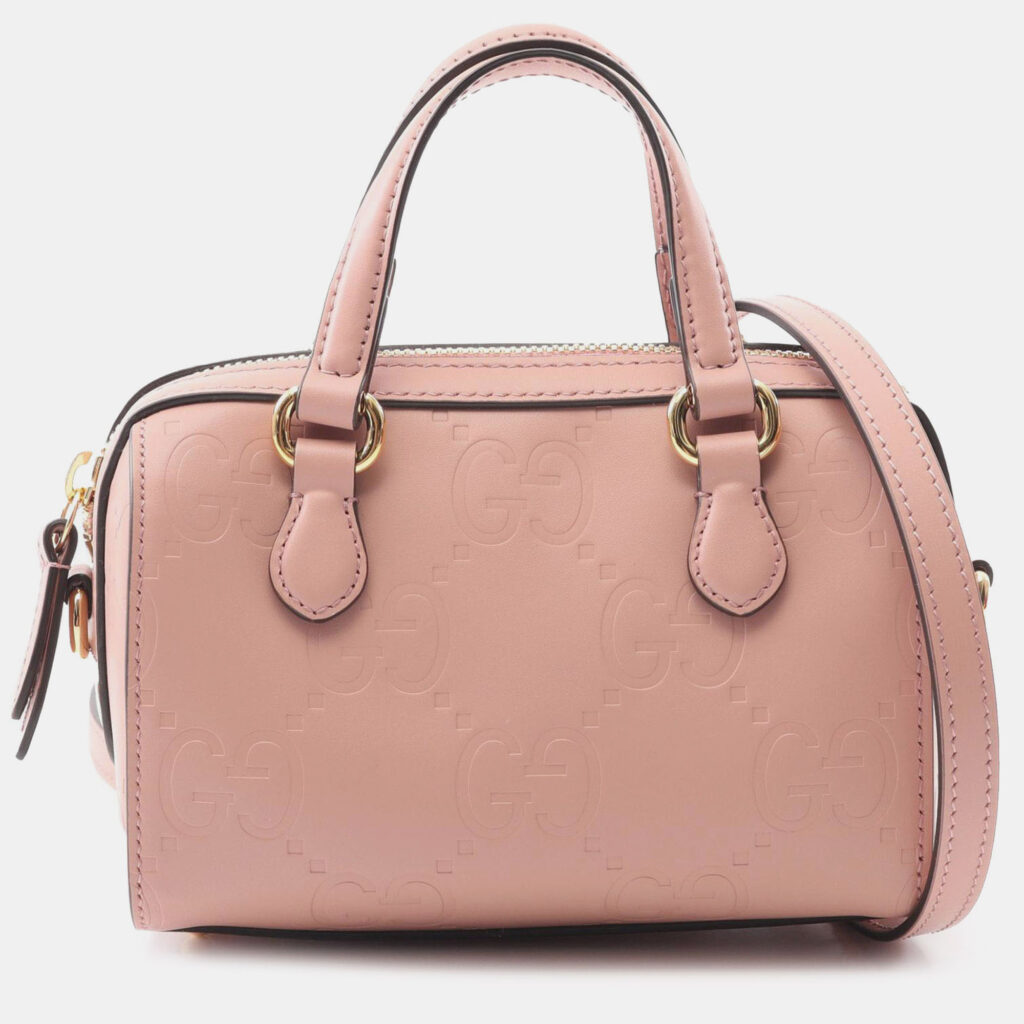 luxury-women-gucci-used-handbags-p1216868-001-1.jpg Gucci Pink Super Mini Jumbo GG Embossed Leather Gilbert Top Handle Bag