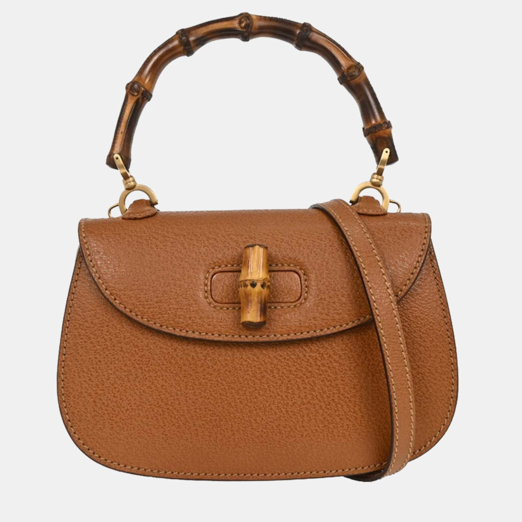 Gucci Brown Pigskin Bamboo 2way Handbag Gucci Brown Pigskin Bamboo 2way Handbag