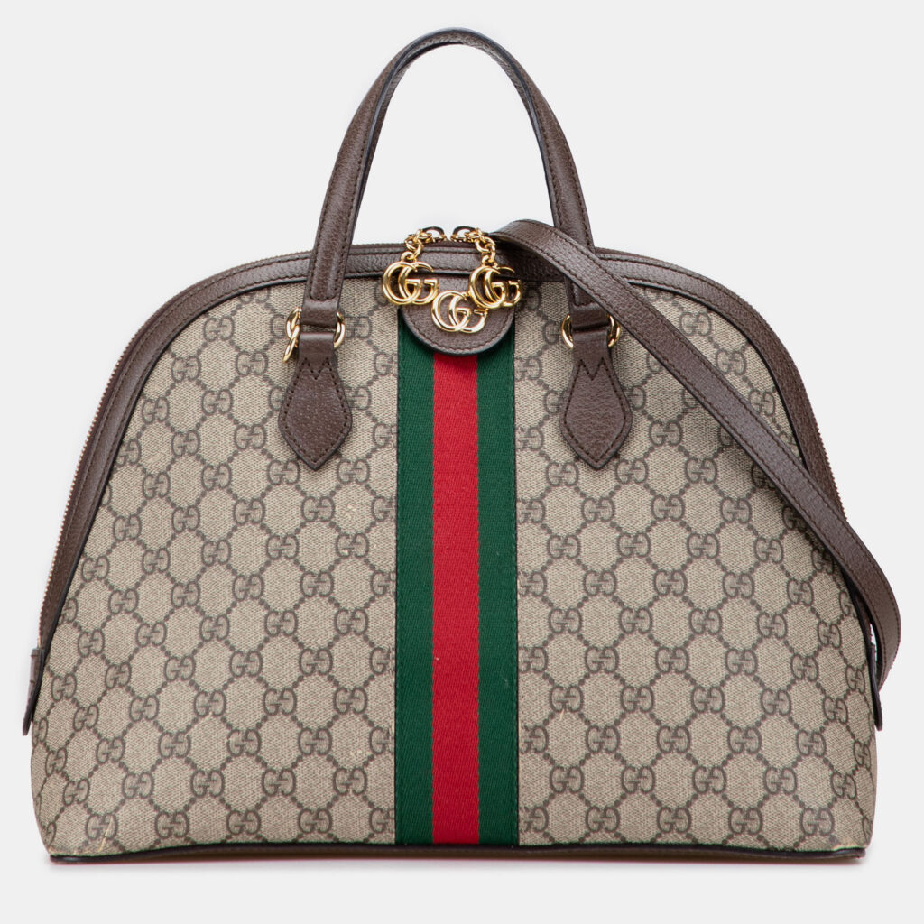 Gucci Beige Brown Medium GG Supreme Ophidia Web Satchel