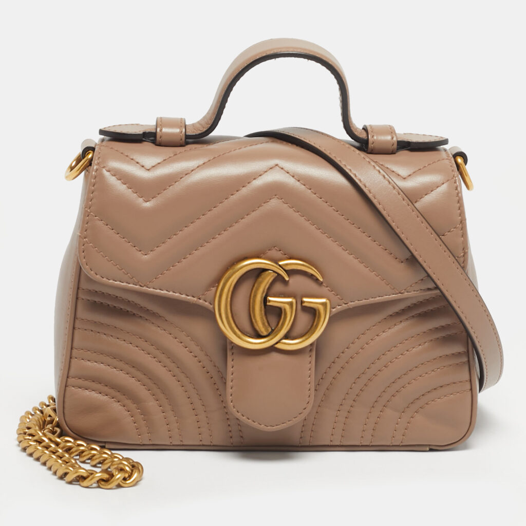 Gucci Beige Matelassé Leather Mini GG Marmont Top Handle Bag Gucci Beige Matelassé Leather Mini GG Marmont Top Handle Bag