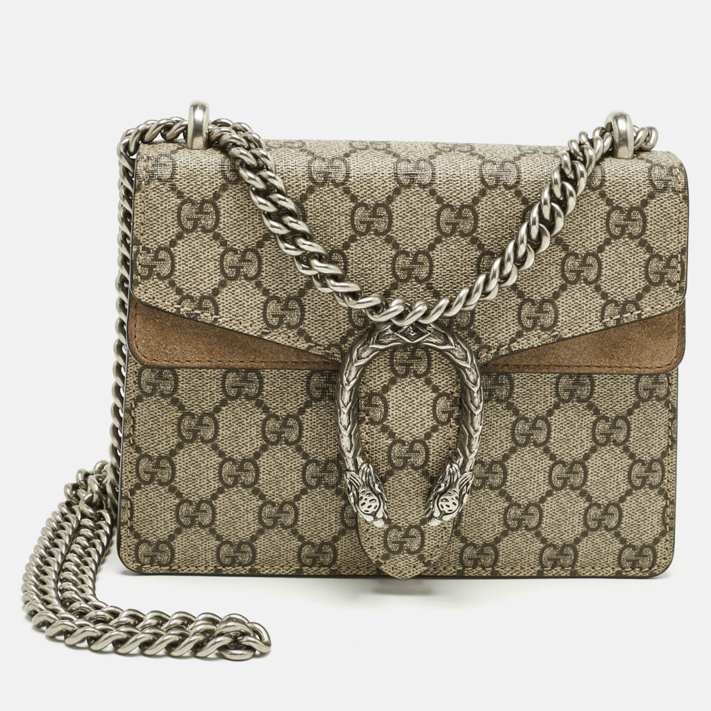 luxury-women-gucci-used-handbags-p1217809-016.jpg Gucci Beige GG Supreme Canvas and Suede Mini Dionysus Shoulder Bag