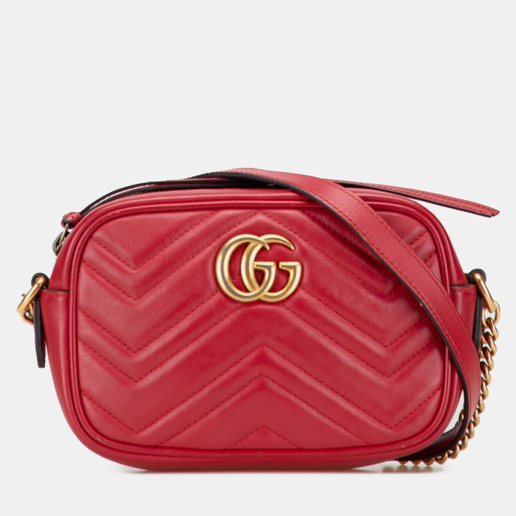 Gucci Red Mini GG Marmont Matelasse Leather Crossbody Gucci Red Mini GG Marmont Matelasse Leather Crossbody