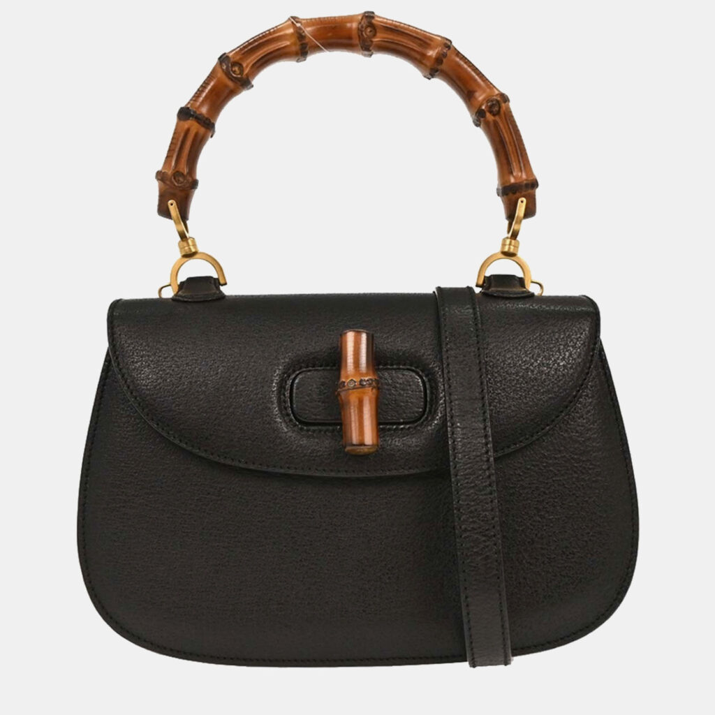 Gucci Black Pigskin Bamboo 2way Handbag Gucci Black Pigskin Bamboo 2way Handbag