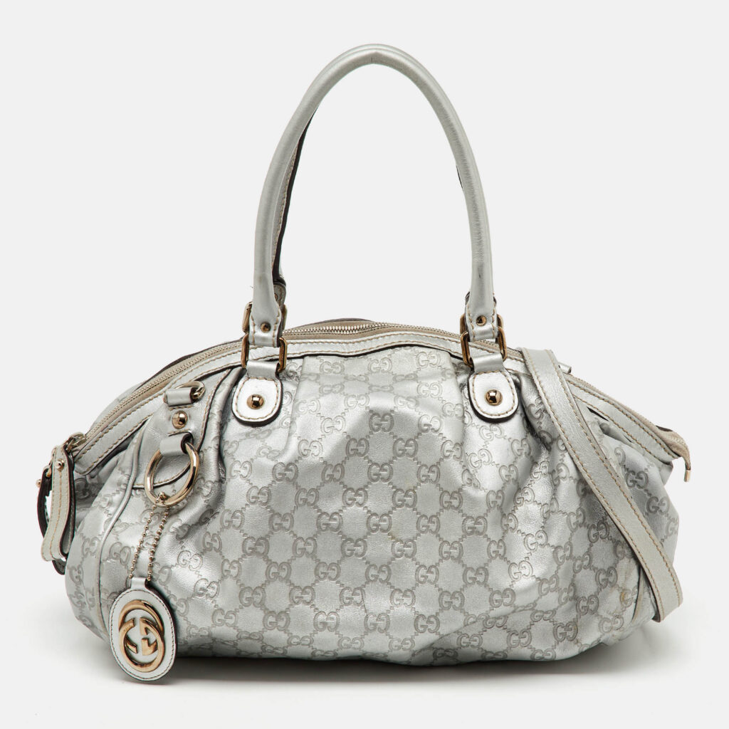 Gucci Metallic Grey Guccissima Leather Medium Sukey Boston Bag Gucci Metallic Grey Guccissima Leather Medium Sukey Boston Bag