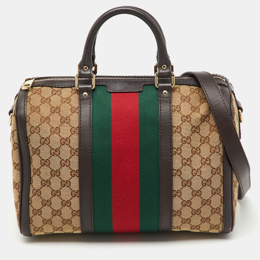 Gucci Beige/Brown GG Canvas and Leather Vintage Web Medium Joy Boston Bag Gucci Beige/Brown GG Canvas and Leather Vintage Web Medium Joy Boston Bag