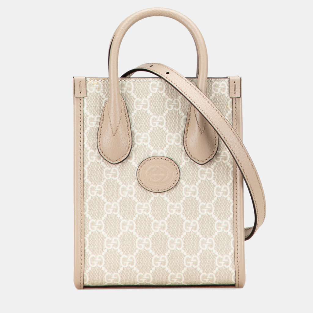 luxury-women-gucci-used-handbags-p1219496-001-1.jpg Gucci Beige Brown Mini GG Supreme Interlocking G Satchel