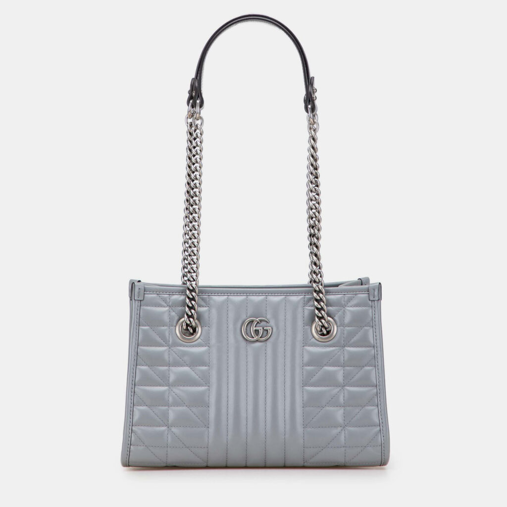 Gucci Grey Small GG Marmont Matelasse Leather Aria Chain Tote