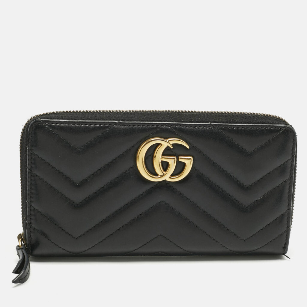 luxury-women-gucci-used-handbags-p1219800-012.jpg Gucci Black Matelassé Leather GG Marmont Continental Wallet