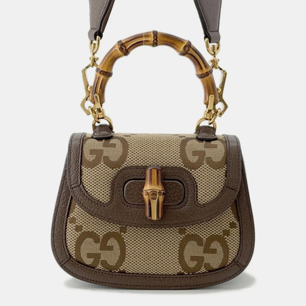Gucci Bamboo 1947 Jumbo Gg Top Handle Bag Beige/Brown Canvas Leather Size Mini Gucci Bamboo 1947 Jumbo Gg Top Handle Bag Beige/Brown Canvas Leather Size Mini