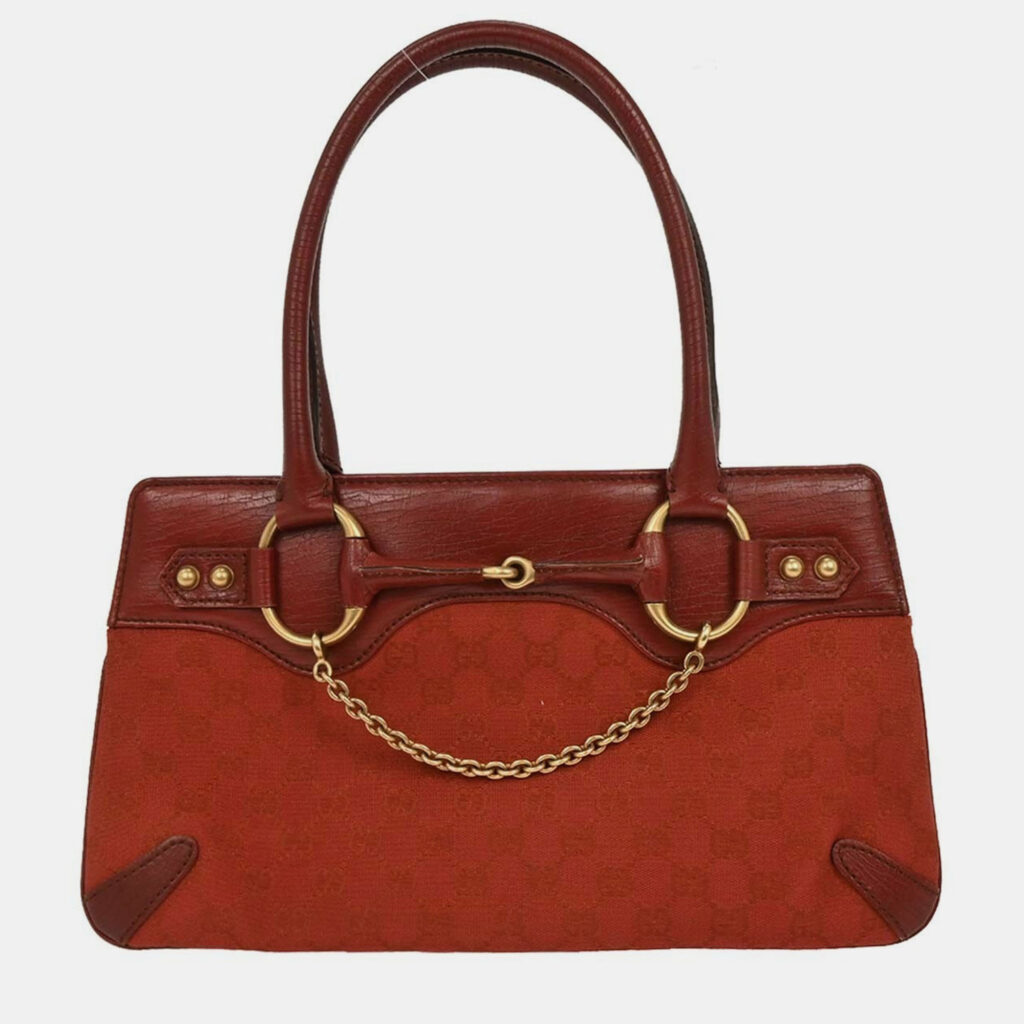 Gucci Red Canvas GG Horsebit Handbag 114013 002058 Gucci Red Canvas GG Horsebit Handbag 114013 002058