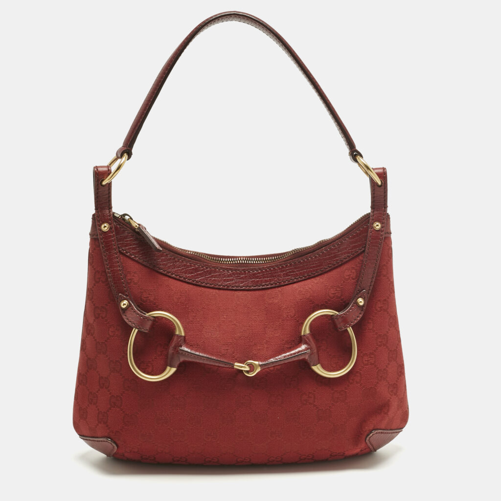 Gucci Red GG Canvas and Leather Horsebit Hobo