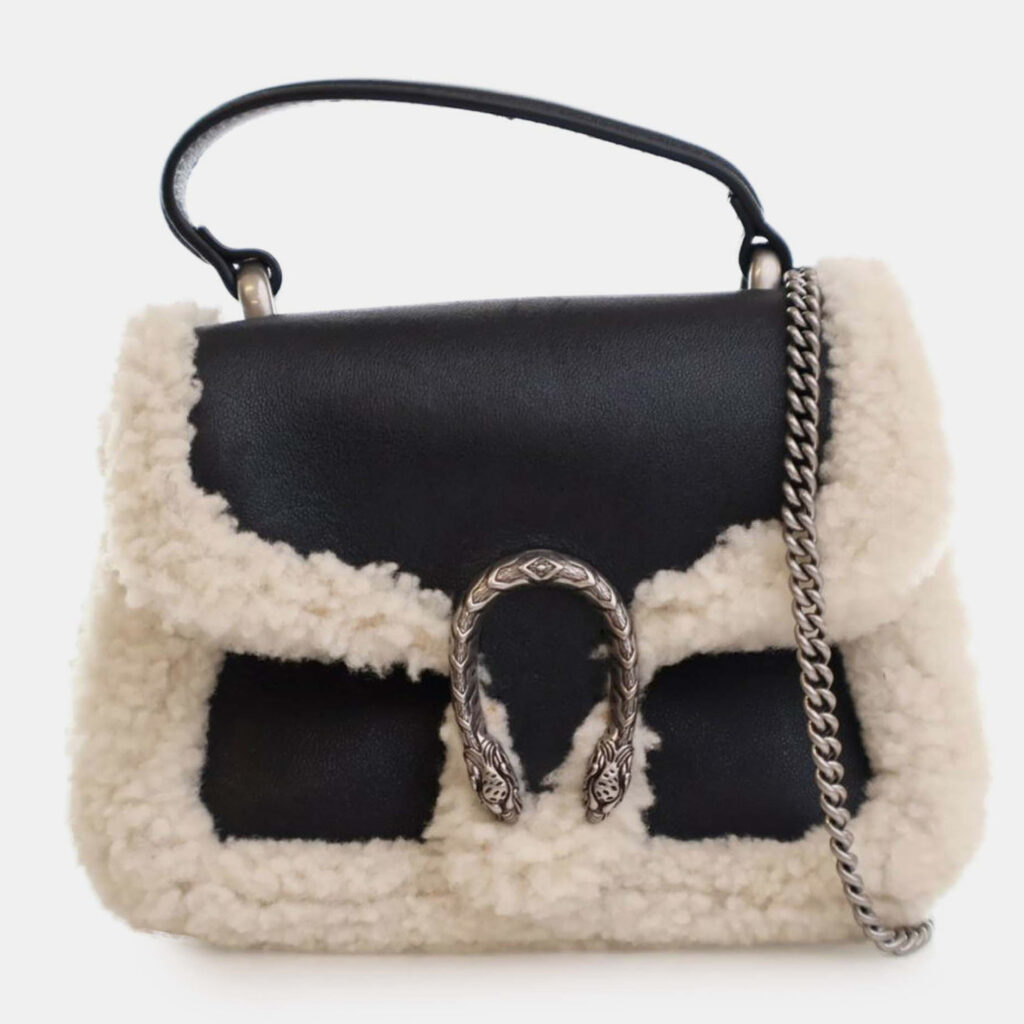 luxury-women-gucci-used-handbags-p1221070-015-1.jpg Gucci Black Mini Leather and Shearling Dionysus Top Handle Bag