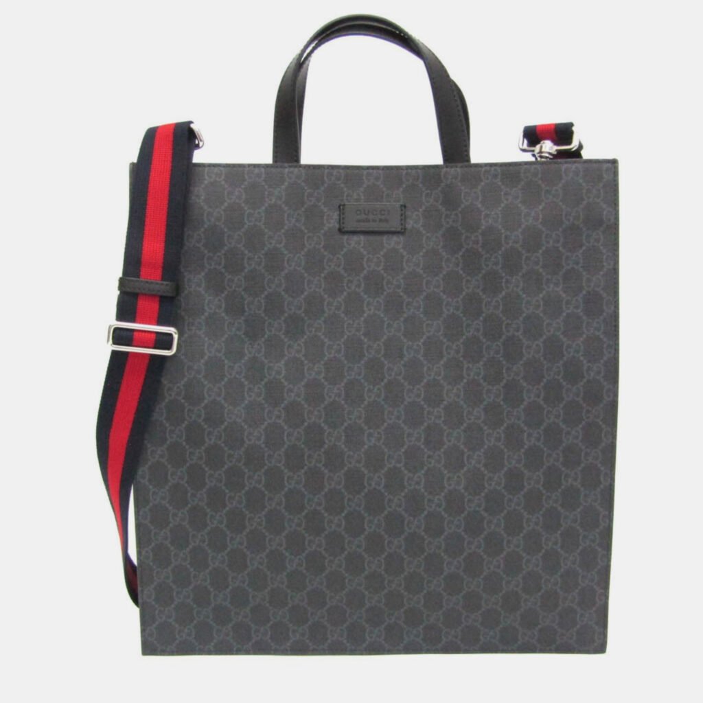 Gucci GG Supreme Leather Tote Bag Black Gray