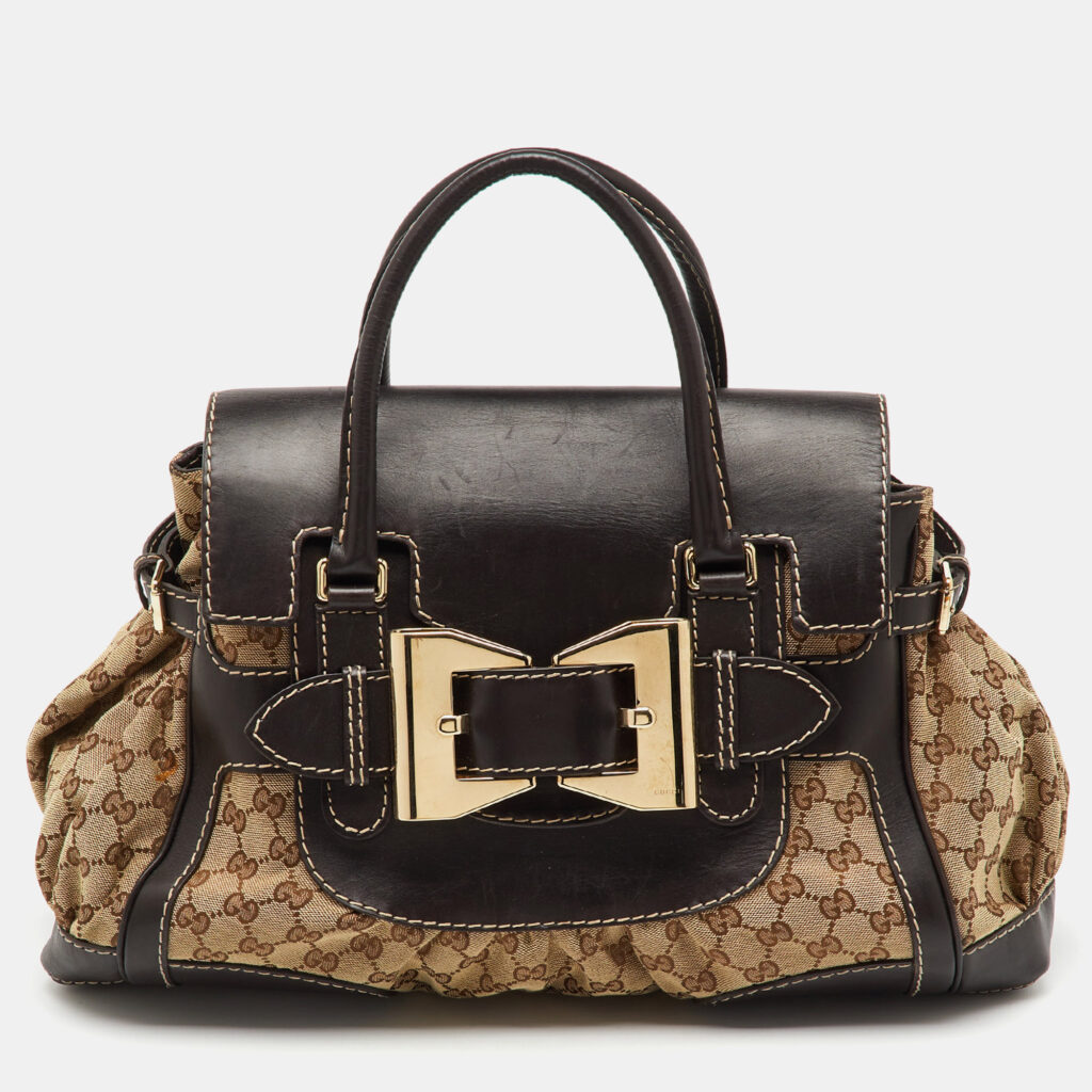 Gucci Beige/Brown GG Canvas and Leather Large Dialux Queen Tote