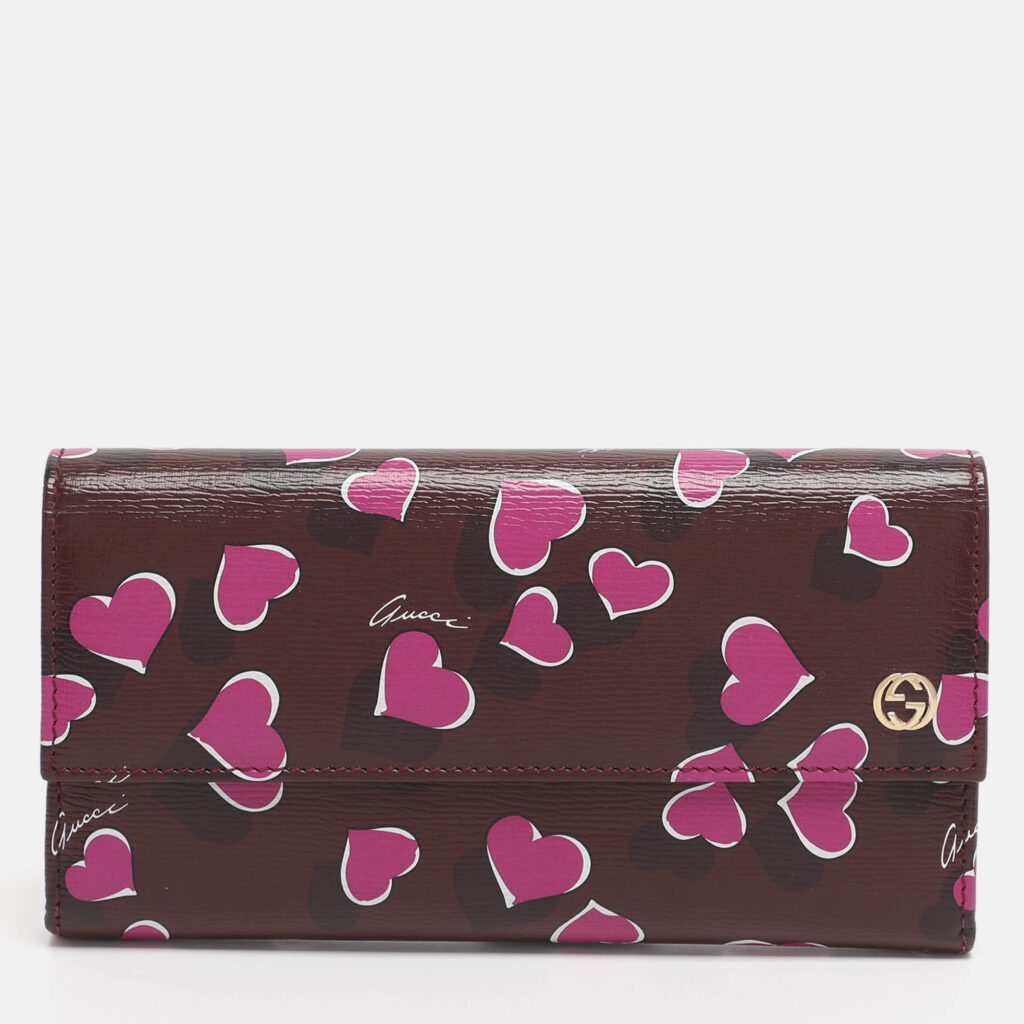Gucci Multicolor Leather Heart Print Interlocking G Continental Wallet Gucci Multicolor Leather Heart Print Interlocking G Continental Wallet