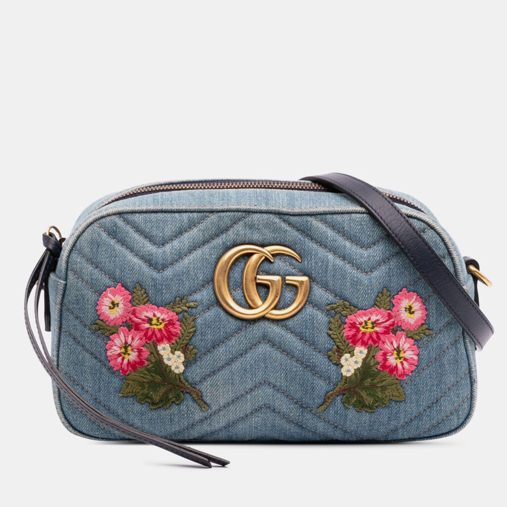luxury-women-gucci-used-handbags-p1223412-005-1.jpg Gucci Blue Small GG Marmont Embroidered Matelasse Denim Crossbody