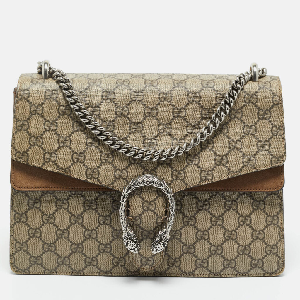 Gucci Beige/Ebony GG Supreme Canvas and Suede Medium Dionysus Shoulder Bag