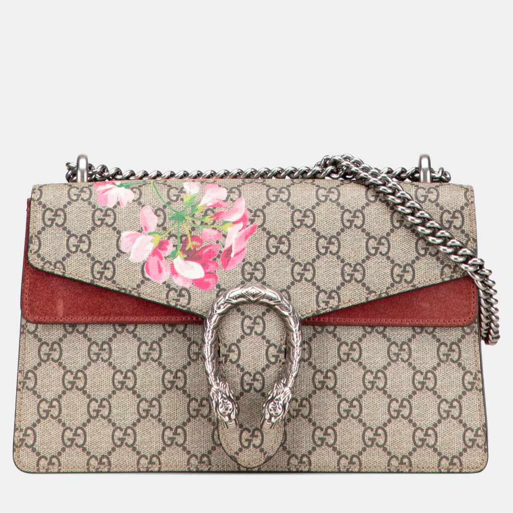 Gucci Beige Brown Small GG Supreme Blooms Dionysus Shoulder Bag