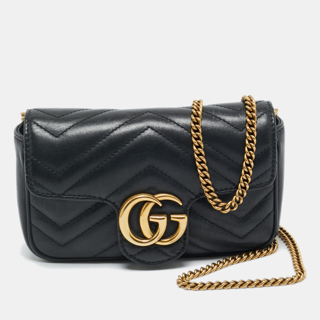 Gucci Black Matelassé Leather Super Mini GG Marmont Crossbody Bag Gucci Black Matelassé Leather Super Mini GG Marmont Crossbody Bag