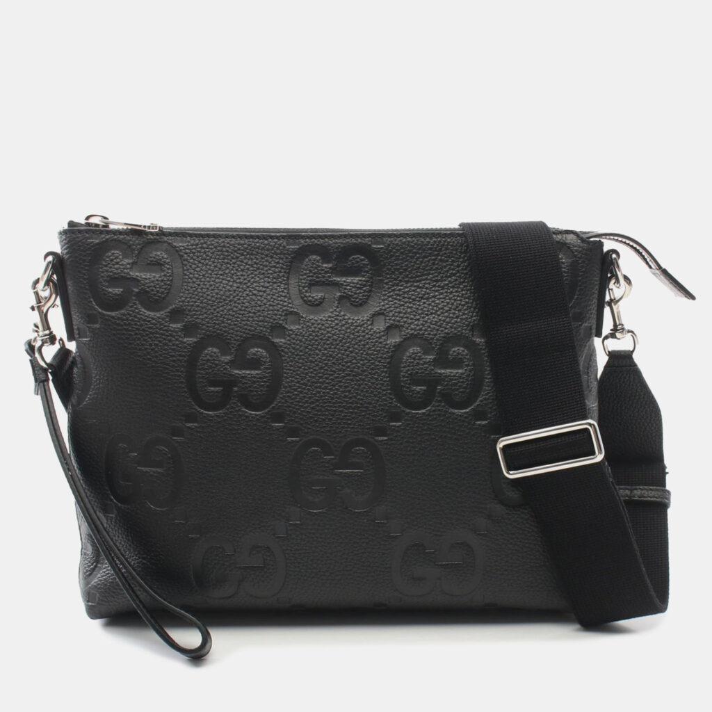 luxury-women-gucci-used-handbags-p1224776-002-1.jpg Gucci Black Medium Jumbo GG Embossed Messenger Bag