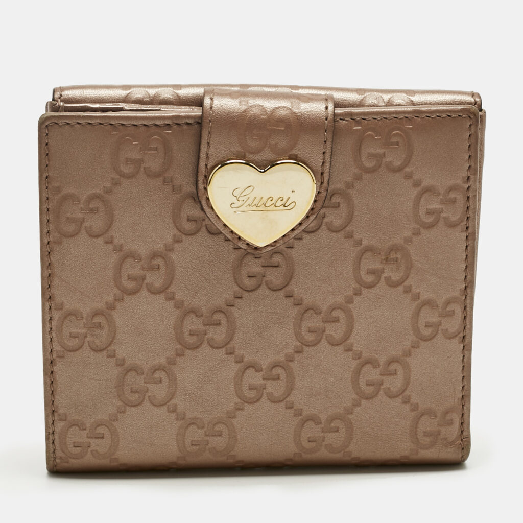 Gucci Beige Guccissima Leather Lovely Heart French Wallet