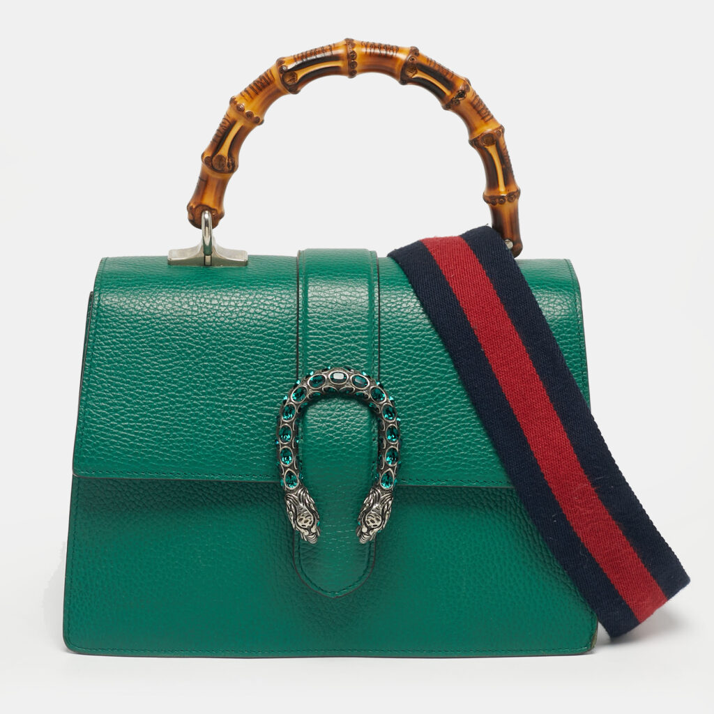 Gucci Green Leather Medium Dionysus Bamboo Top Handle Bag Gucci Green Leather Medium Dionysus Bamboo Top Handle Bag