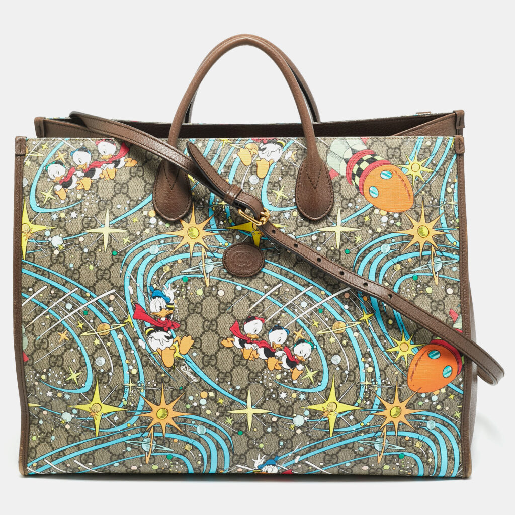 Gucci x Disney Multicolor Donald Duck GG Supreme Canvas and Leather Interlocking G Shopping Tote