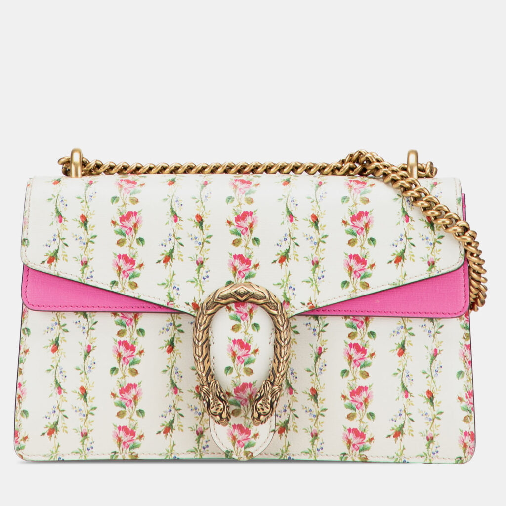 Gucci Beige Pink White Limited Edition Small Calfskin Floral Print Dionysus Shoulder Bag Gucci Beige Pink White Limited Edition Small Calfskin Floral Print Dionysus Shoulder Bag