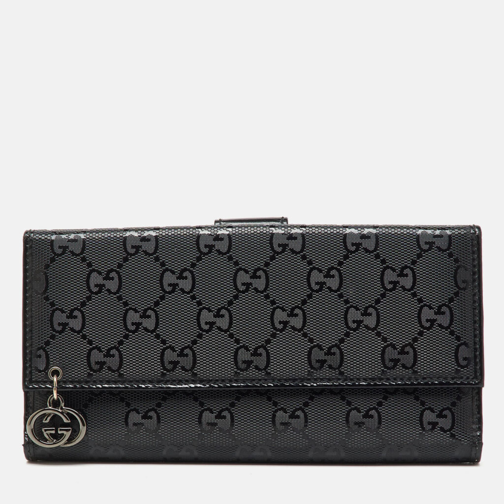 Gucci Black GG Imprime Canvas and Leather Bifold Long Wallet Gucci Black GG Imprime Canvas and Leather Bifold Long Wallet