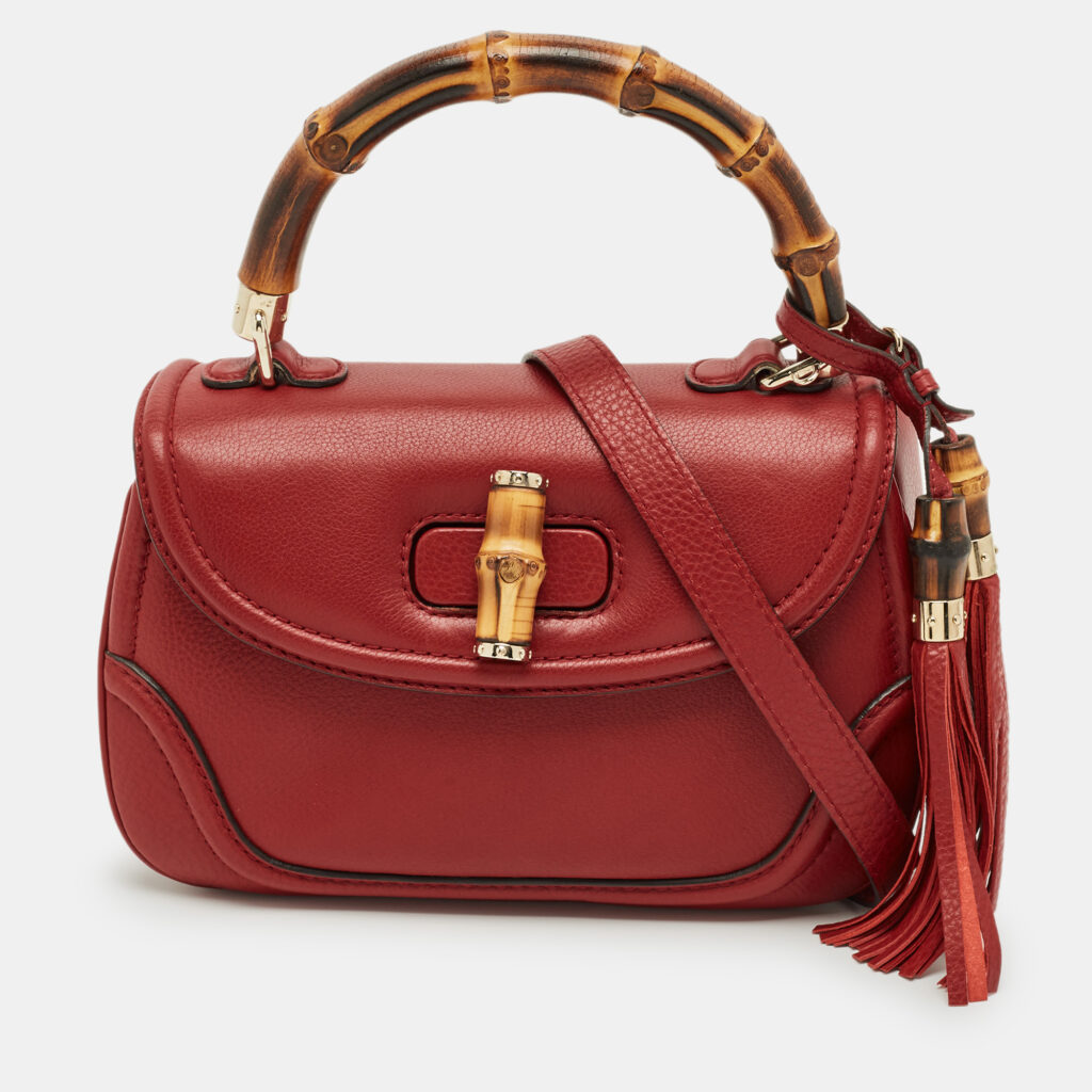 Gucci Red Leather Medium New Bamboo Top Handle Bag Gucci Red Leather Medium New Bamboo Top Handle Bag