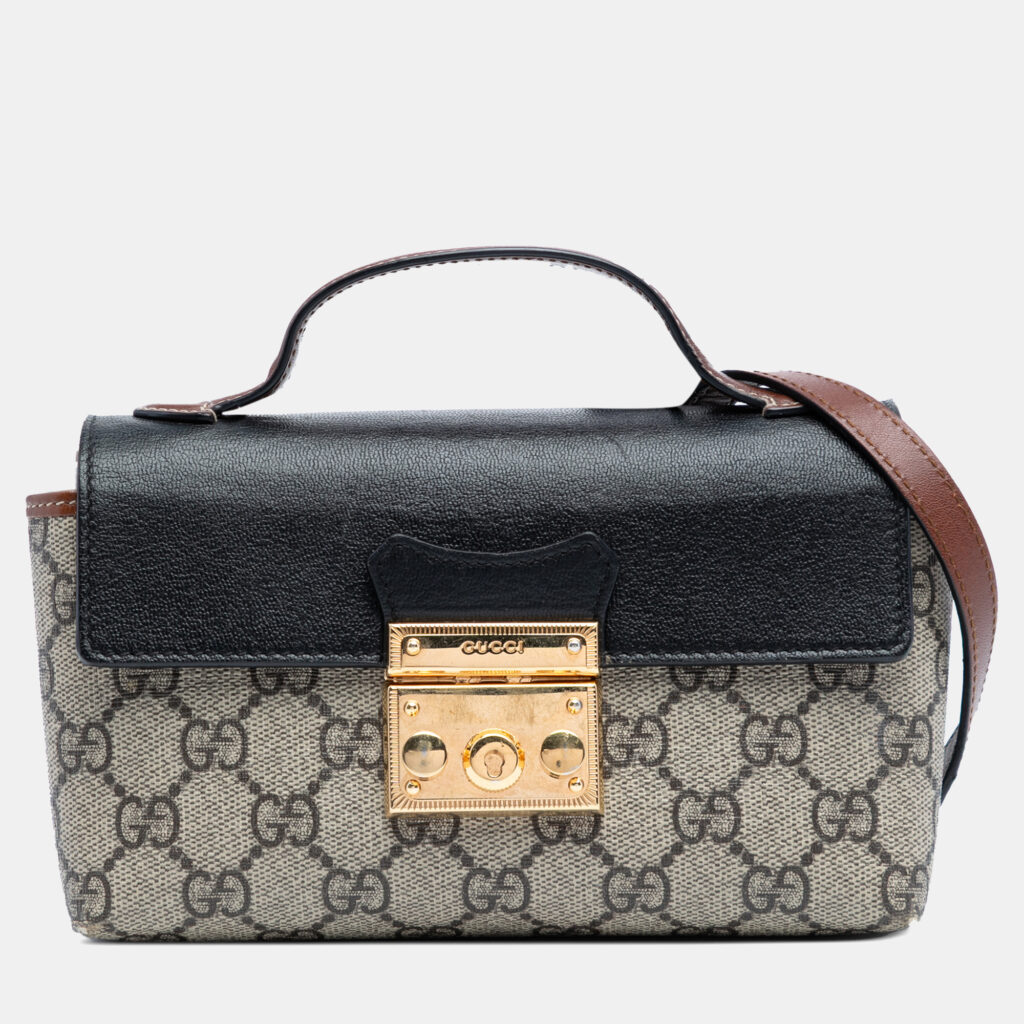 Gucci Brown Mini GG Supreme Padlock Satchel
