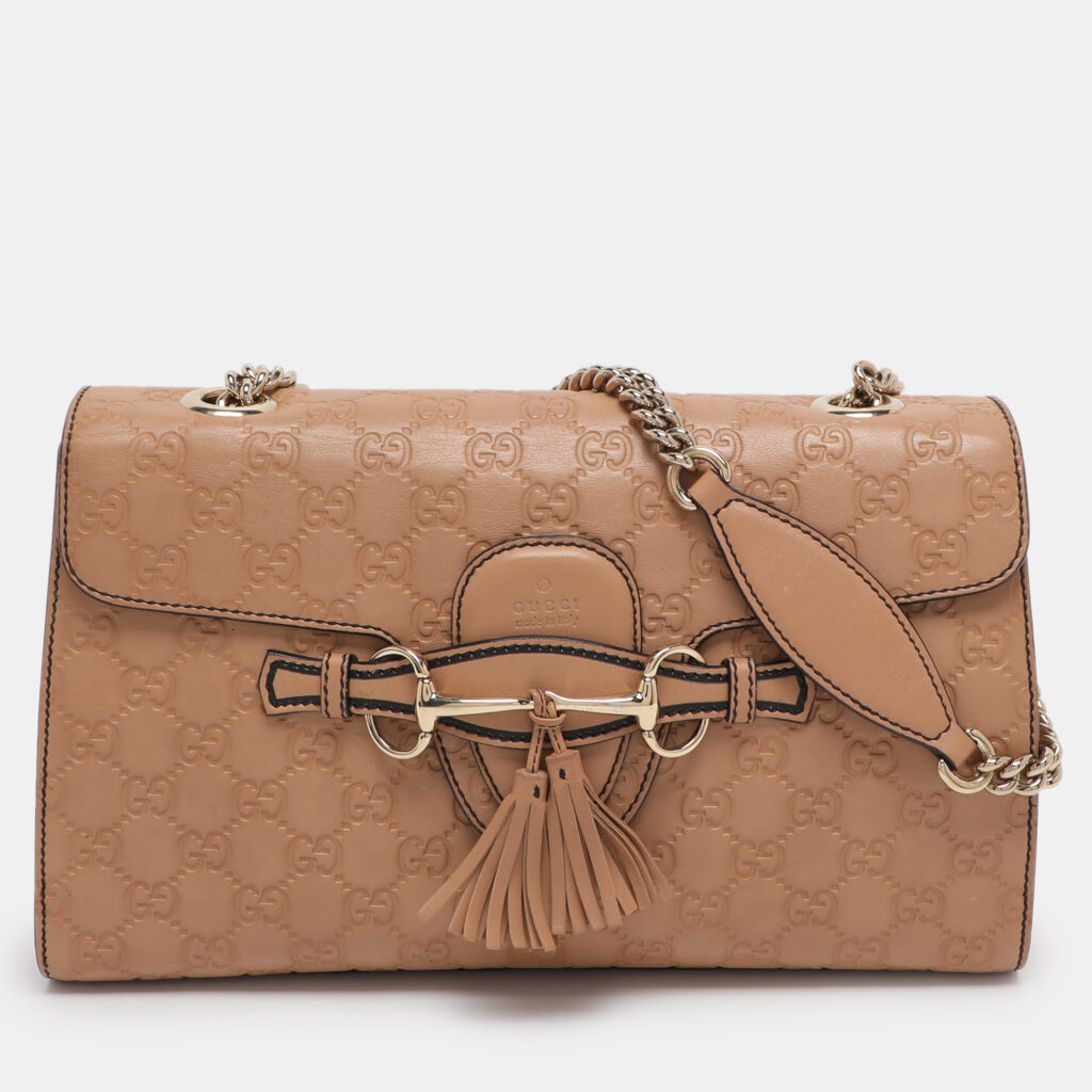 Gucci Beige Guccissima Leather Medium Emily Chain Shoulder Bag