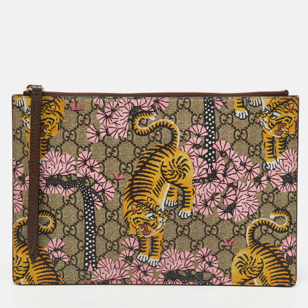 Gucci Multicolor GG Supreme Canvas Bengal Tiger Print Zip Pouch