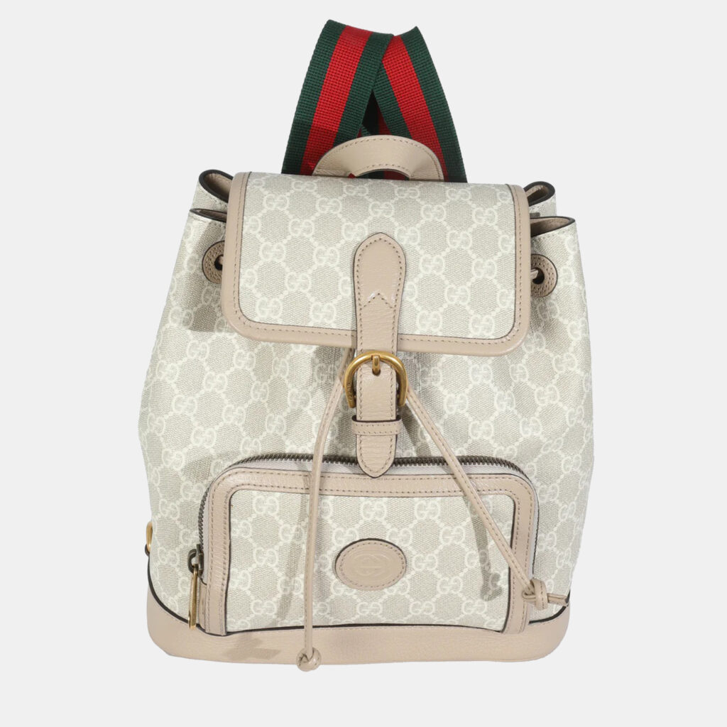 Gucci White GG Supreme Monogram Azalea Calfskin Retro Interlocking G Buckle Back Gucci White GG Supreme Monogram Azalea Calfskin Retro Interlocking G Buckle Back