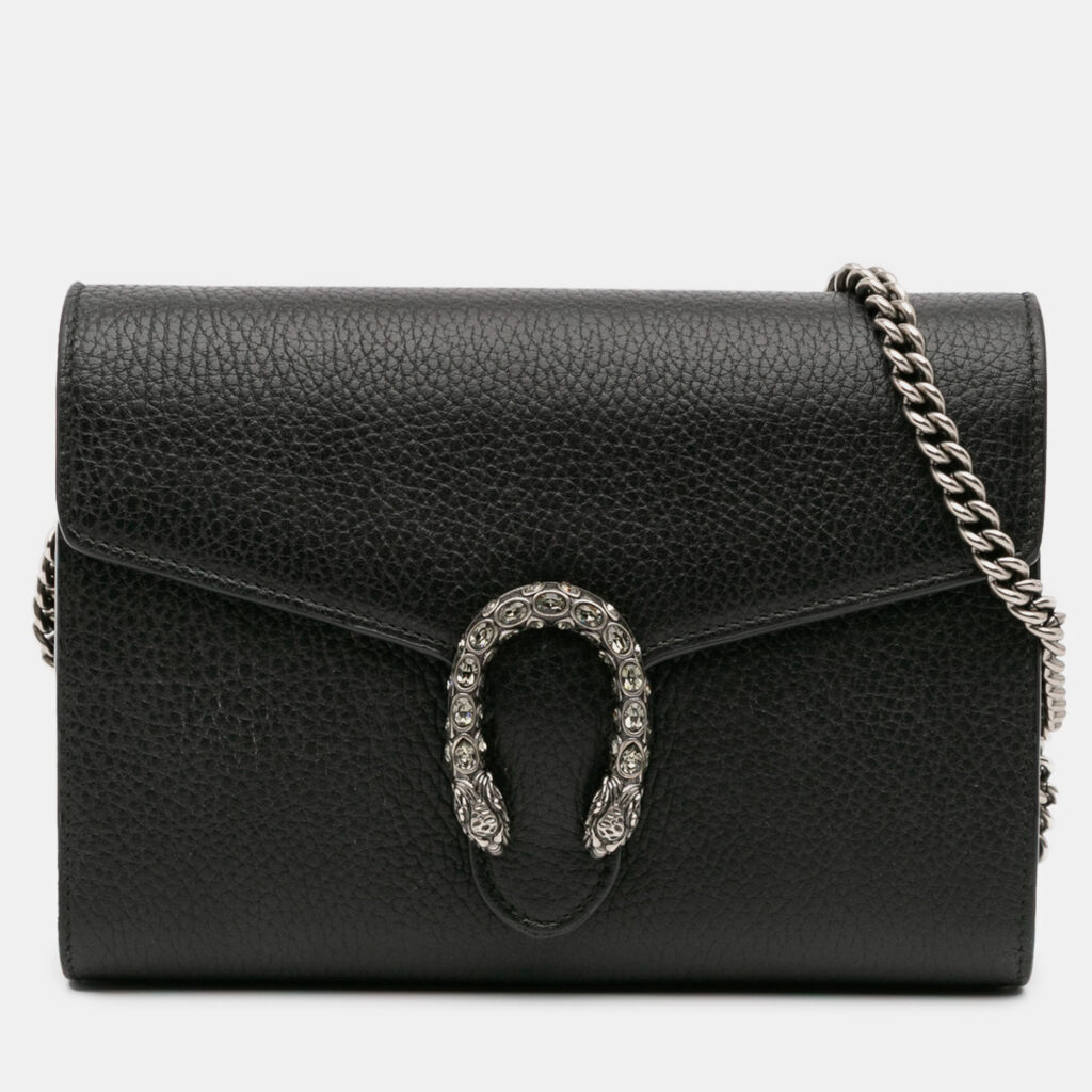 Gucci Black Mini Leather Dionysus Wallet on Chain