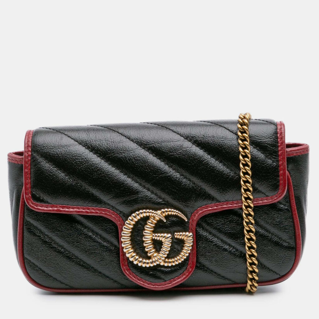 Gucci Black Super Mini GG Marmont Matelasse Leather Torchon Flap Crossbody