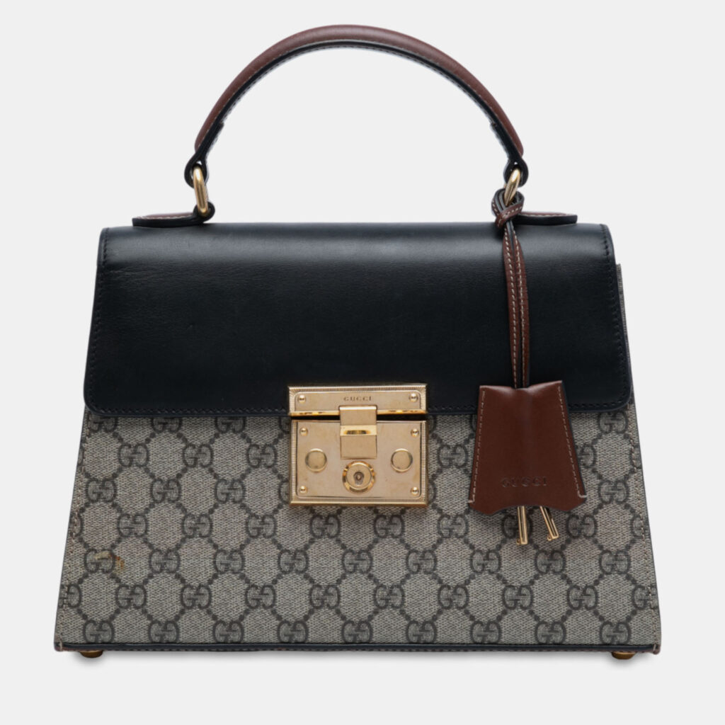 Gucci Brown Small GG Supreme Padlock Satchel