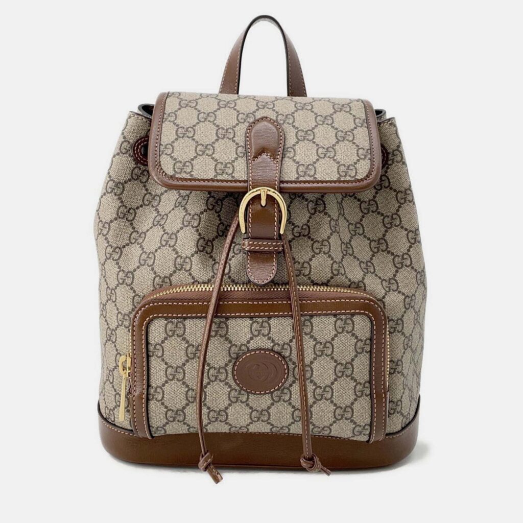Gucci Interlocking G GG Supreme Backpack Beige/Brown Pvc Leather Gucci Interlocking G GG Supreme Backpack Beige/Brown Pvc Leather