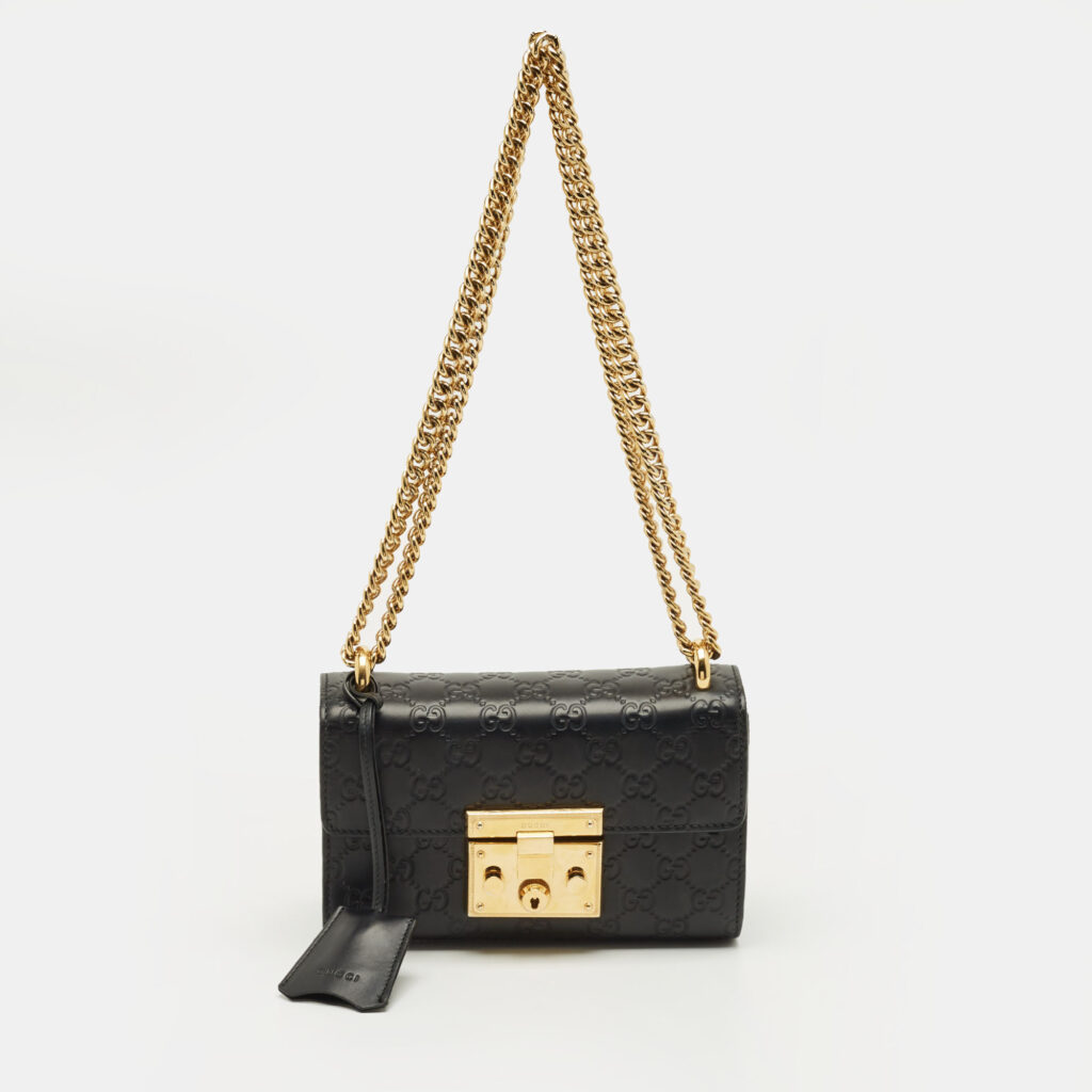 Gucci Black Guccissima Leather Small Padlock Shoulder Bag