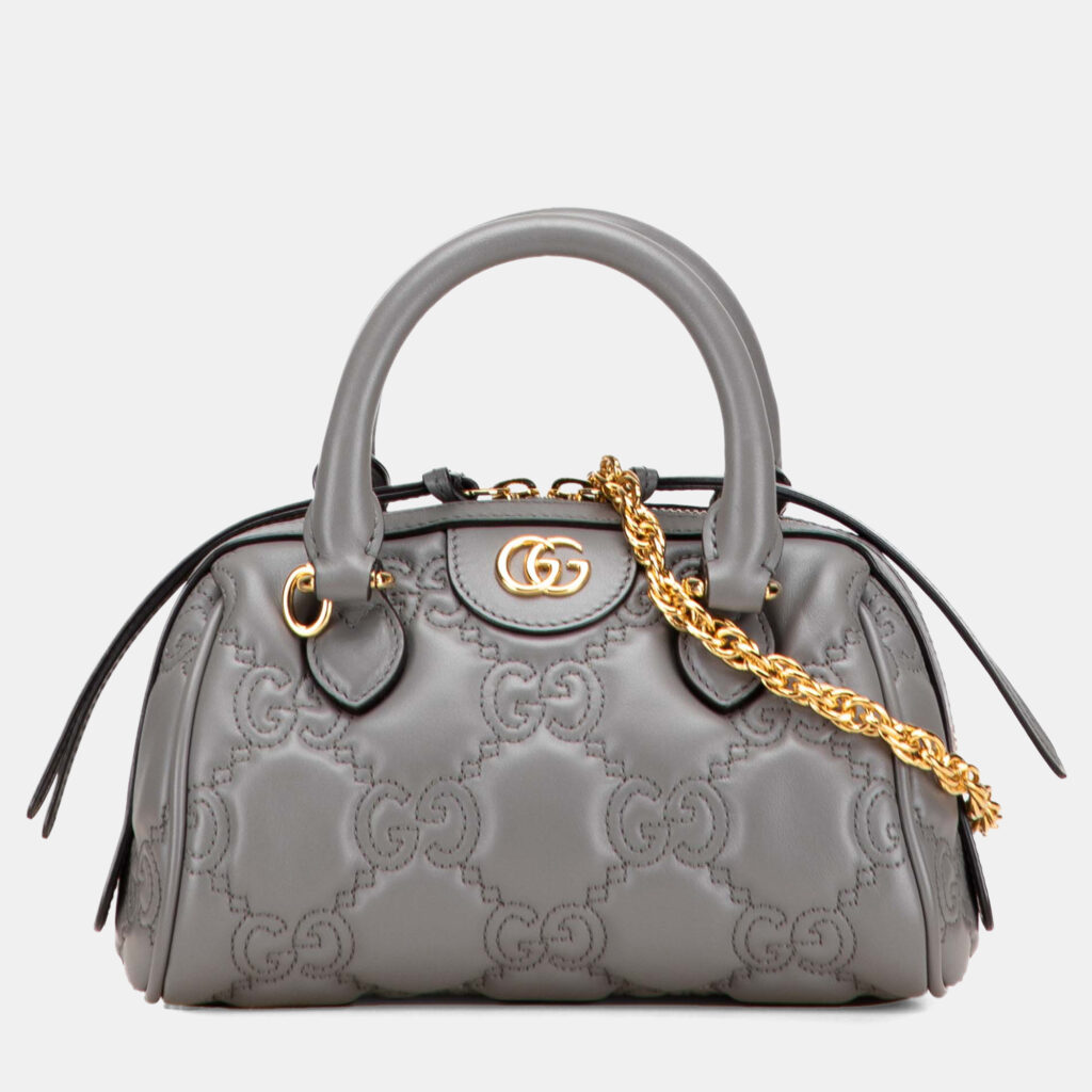 Gucci Grey Mini GG Matelasse Leather Marmont Satchel Gucci Grey Mini GG Matelasse Leather Marmont Satchel