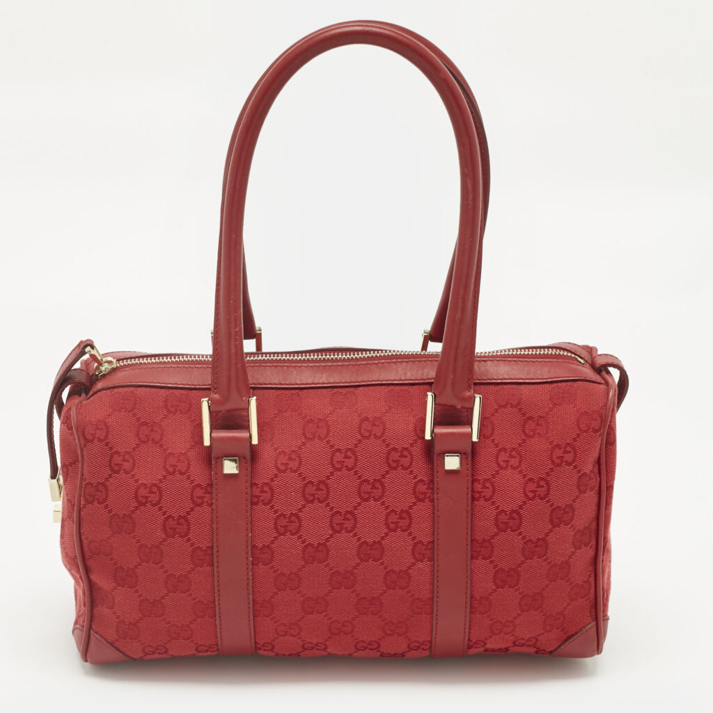 Gucci Red GG Canvas and Leather Boston Bag Gucci Red GG Canvas and Leather Boston Bag