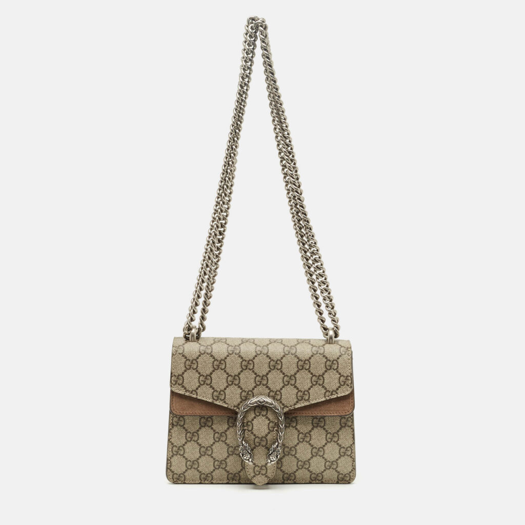 Gucci Beige GG Supreme Canvas and Suede Small Dionysus Shoulder Bag